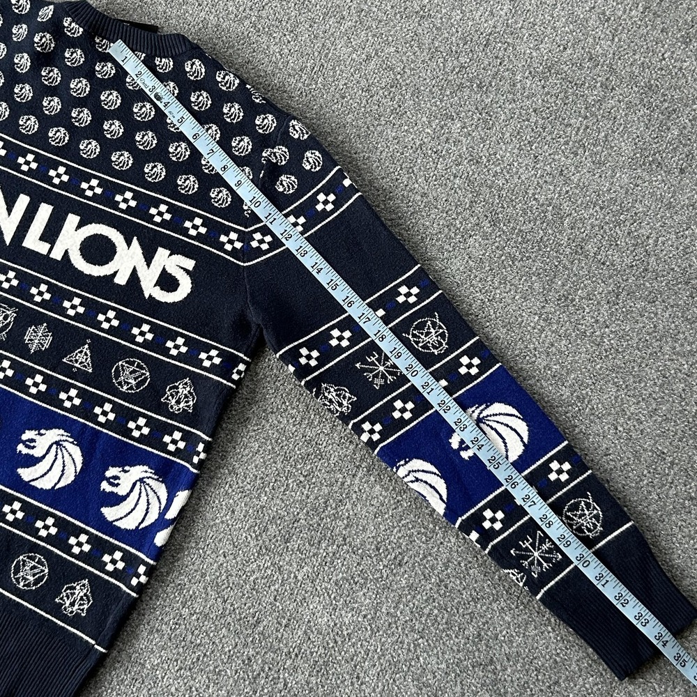 Seven Lions Sweater Mens‎ XL Navy Blue Knit Crewneck Holiday EDM Rave Graphic - Picture 6 of 10